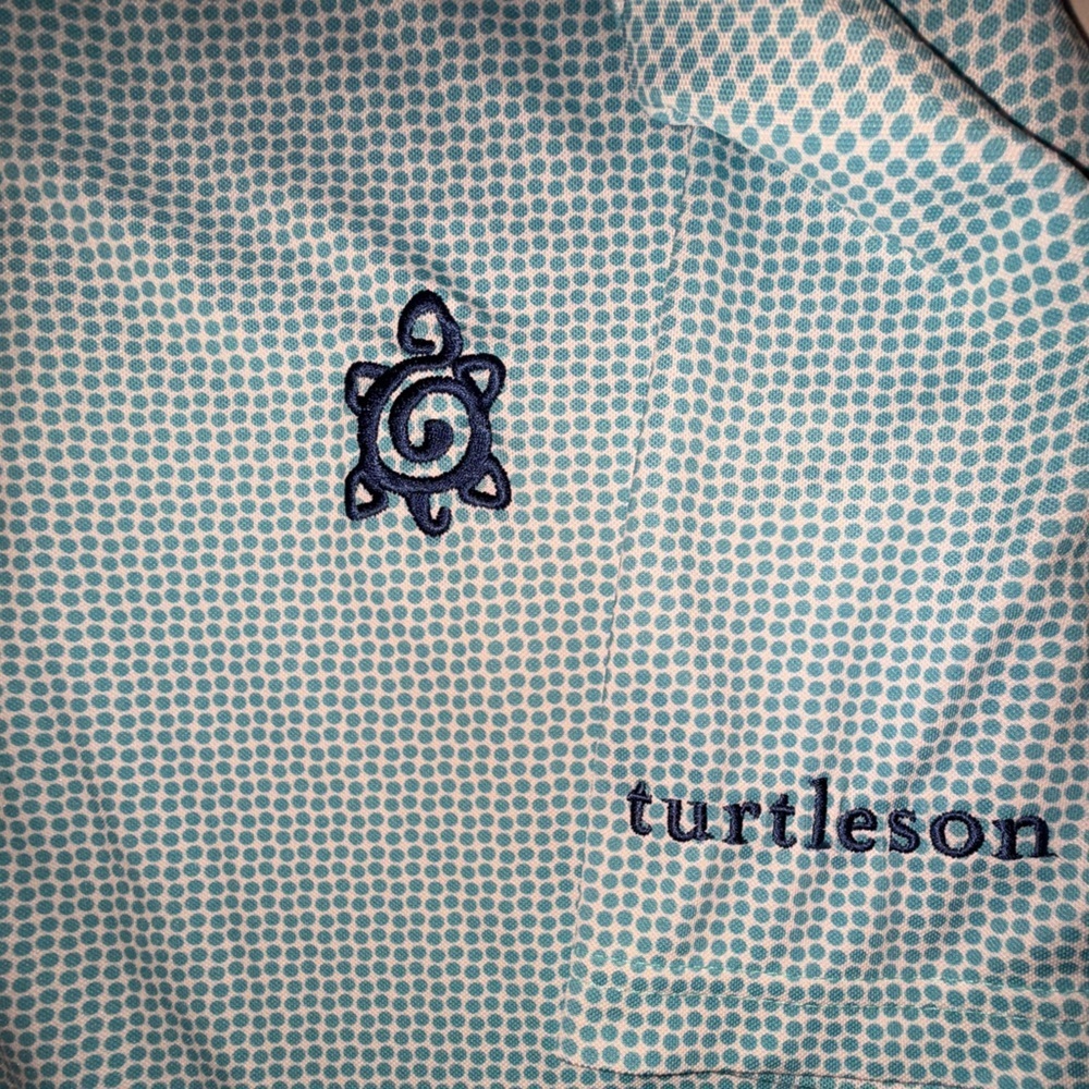 Turtleson Golf Polo Shirt Men’s Size -Small Blue Dot Pattern Performance Stretch - Picture 10 of 10